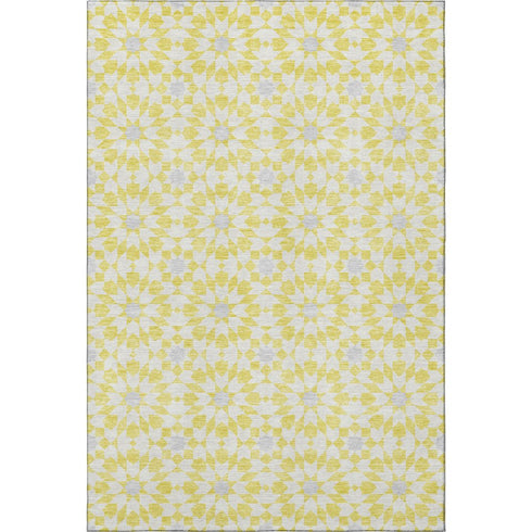 9' X 12' Yellow Ivory And Gray Geometric Washable Area Rug With UV Protection