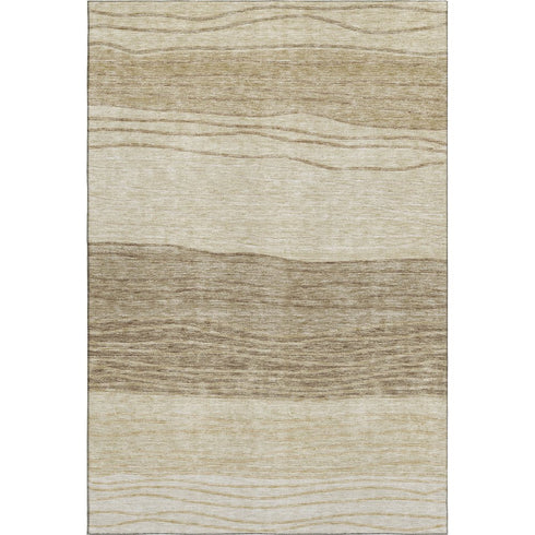 8' X 10' Beige And Brown Striped Washable Area Rug With UV Protection