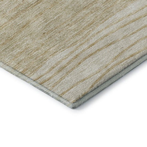 8' X 10' Beige And Brown Striped Washable Area Rug With UV Protection