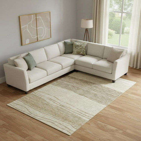 8' X 10' Beige And Brown Striped Washable Area Rug With UV Protection