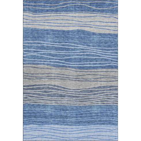 5' X 8' Blue And Gray Striped Washable Area Rug With UV Protection