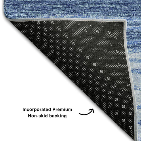 5' X 8' Blue And Gray Striped Washable Area Rug With UV Protection