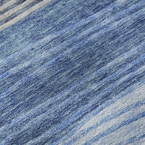 8' X 10' Blue And Gray Striped Washable Area Rug With UV Protection