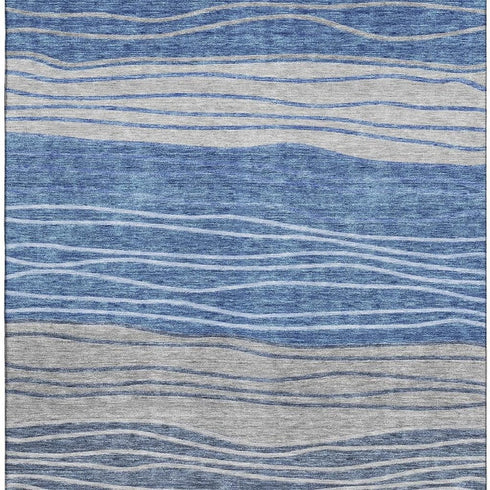 8' X 10' Blue And Gray Striped Washable Area Rug With UV Protection