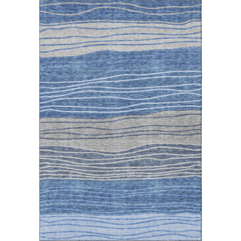 8' X 10' Blue And Gray Striped Washable Area Rug With UV Protection