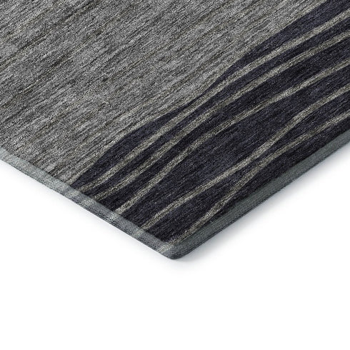 8' X 10' Gray And Silver Striped Washable Area Rug With UV Protection
