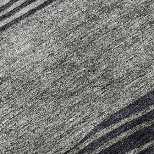 8' X 10' Gray And Silver Striped Washable Area Rug With UV Protection
