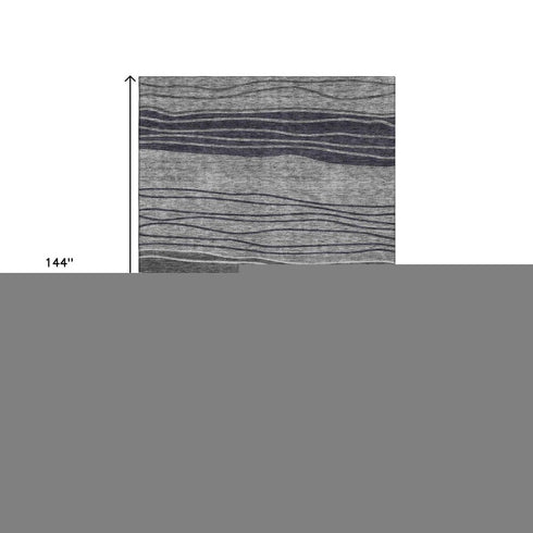 9' X 12' Gray And Silver Striped Washable Area Rug With UV Protection