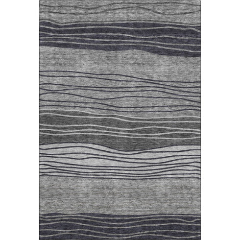 9' X 12' Gray And Silver Striped Washable Area Rug With UV Protection