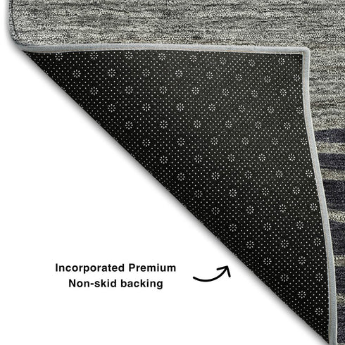 9' X 12' Gray And Silver Striped Washable Area Rug With UV Protection