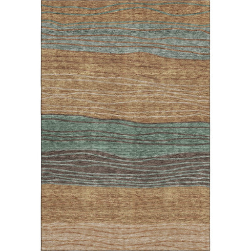 8' X 10' Terra Cotta Gray And Beige Striped Washable Area Rug With UV Protection