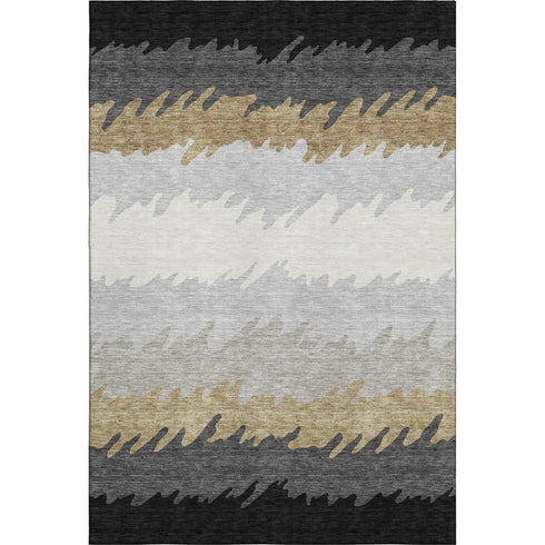 5' X 8' Black Beige And Silver Striped Washable Area Rug With UV Protection