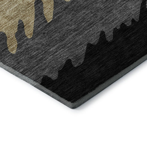 5' X 8' Black Beige And Silver Striped Washable Area Rug With UV Protection