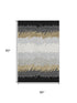 5' X 8' Black Beige And Silver Striped Washable Area Rug With UV Protection