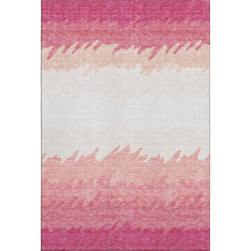 9' X 12' Blush And Ivory Striped Washable Area Rug With UV Protection