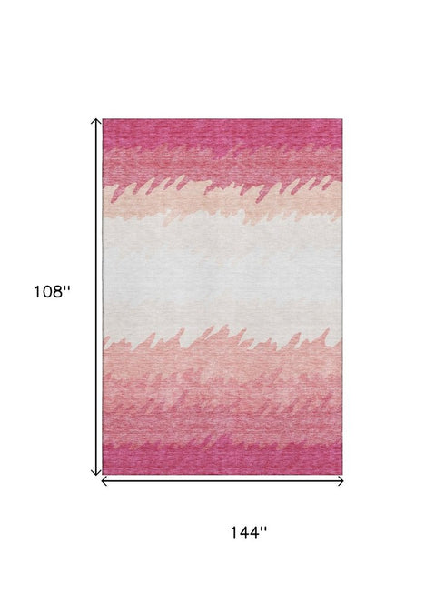 9' X 12' Blush And Ivory Striped Washable Area Rug With UV Protection