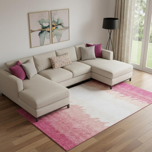 9' X 12' Blush And Ivory Striped Washable Area Rug With UV Protection