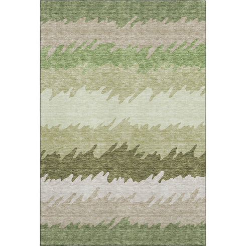 5' X 8' Green And Beige Striped Washable Area Rug With UV Protection