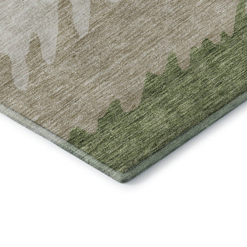 5' X 8' Green And Beige Striped Washable Area Rug With UV Protection