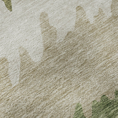 5' X 8' Green And Beige Striped Washable Area Rug With UV Protection