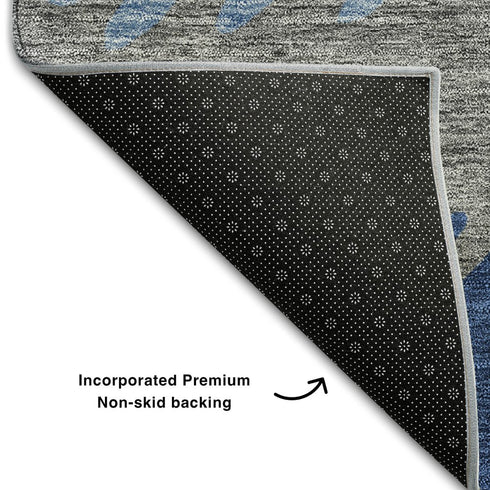 8' X 10' Navy Blue Gray And Silver Striped Washable Area Rug With UV Protection