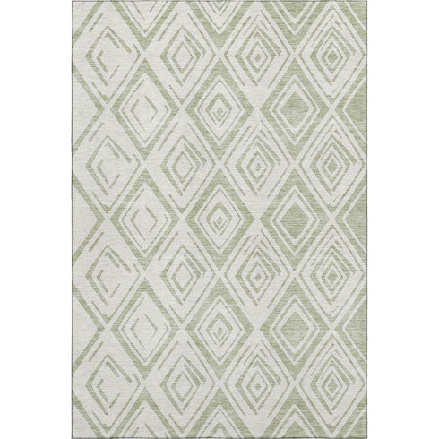 8' X 10' Artichoke Green And Ivory Diamond Washable Area Rug With UV Protection