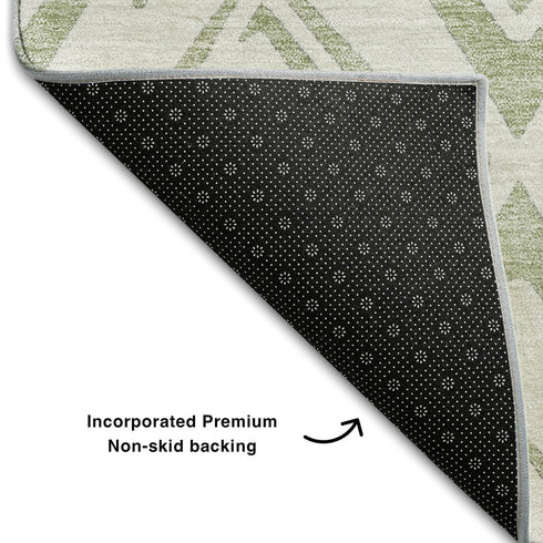 8' X 10' Artichoke Green And Ivory Diamond Washable Area Rug With UV Protection