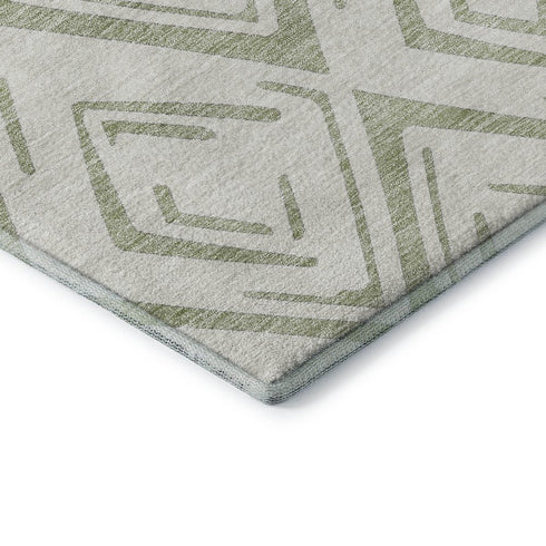8' X 10' Artichoke Green And Ivory Diamond Washable Area Rug With UV Protection