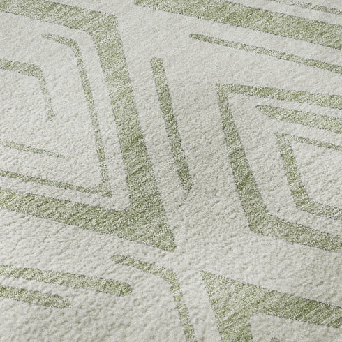 8' X 10' Artichoke Green And Ivory Diamond Washable Area Rug With UV Protection