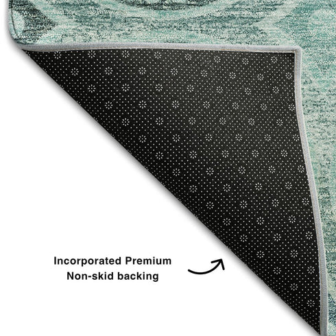 5' X 8' Teal And Aqua Medallion Washable Area Rug With UV Protection