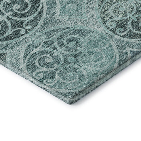 5' X 8' Teal And Aqua Medallion Washable Area Rug With UV Protection