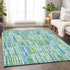 9' X 12' Aqua Green And Ivory Abstract Washable Area Rug With UV Protection