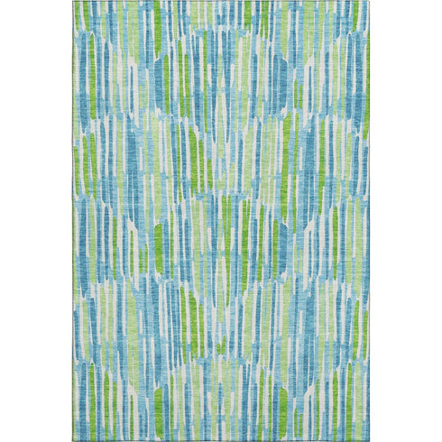 9' X 12' Aqua Green And Ivory Abstract Washable Area Rug With UV Protection