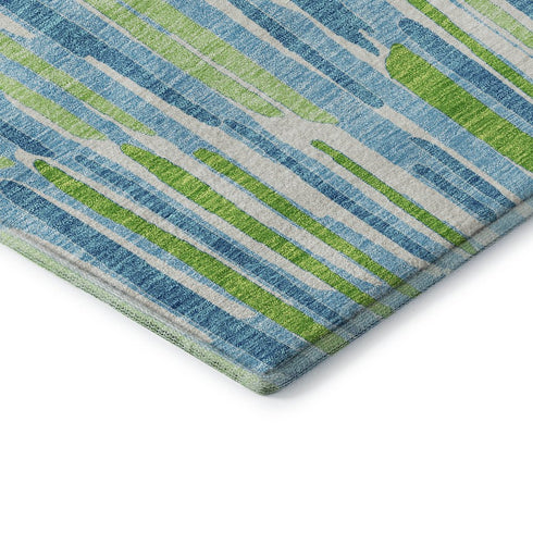 9' X 12' Aqua Green And Ivory Abstract Washable Area Rug With UV Protection