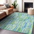 9' X 12' Aqua Green And Ivory Abstract Washable Area Rug With UV Protection