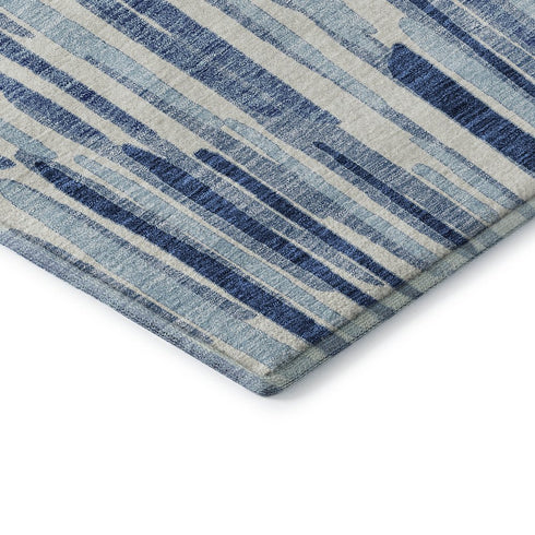 8' Blue And Ivory Abstract Washable Round Rug With UV Protection