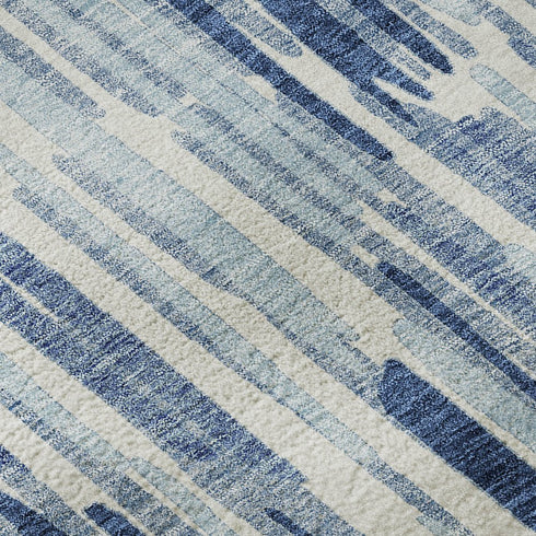 8' Blue And Ivory Abstract Washable Round Rug With UV Protection