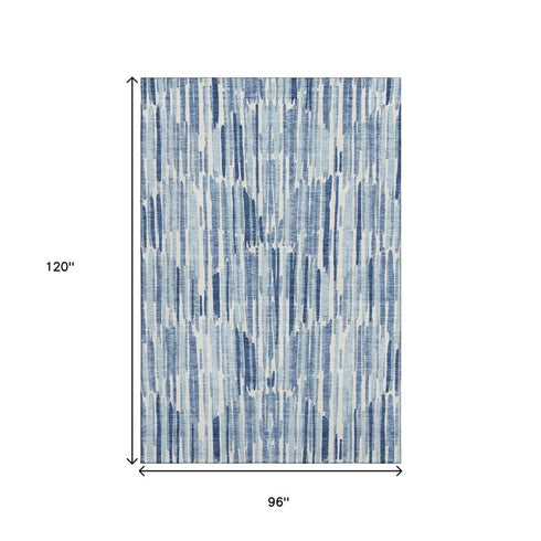 8' X 10' Blue And Ivory Abstract Washable Area Rug With UV Protection