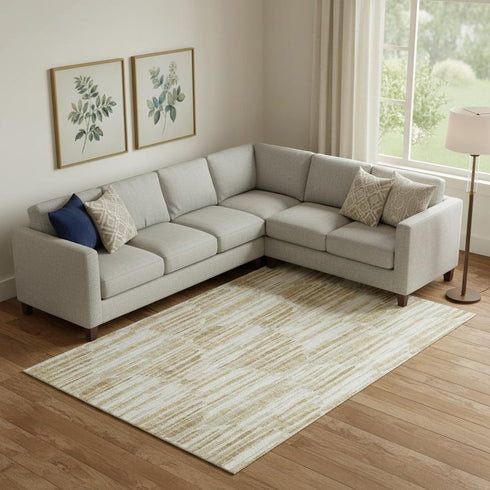 8' X 10' Gold Ivory And Beige Abstract Washable Area Rug With UV Protection
