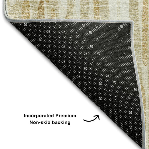 8' X 10' Gold Ivory And Beige Abstract Washable Area Rug With UV Protection