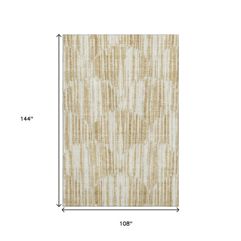 9' X 12' Gold Ivory And Beige Abstract Washable Area Rug With UV Protection