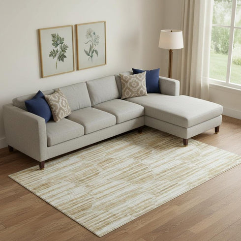 9' X 12' Gold Ivory And Beige Abstract Washable Area Rug With UV Protection