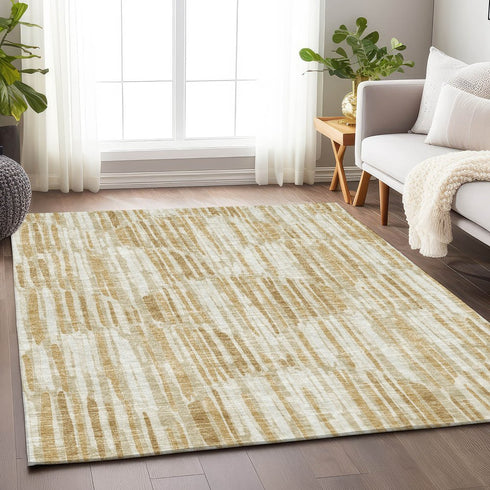9' X 12' Gold Ivory And Beige Abstract Washable Area Rug With UV Protection
