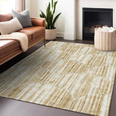 9' X 12' Gold Ivory And Beige Abstract Washable Area Rug With UV Protection