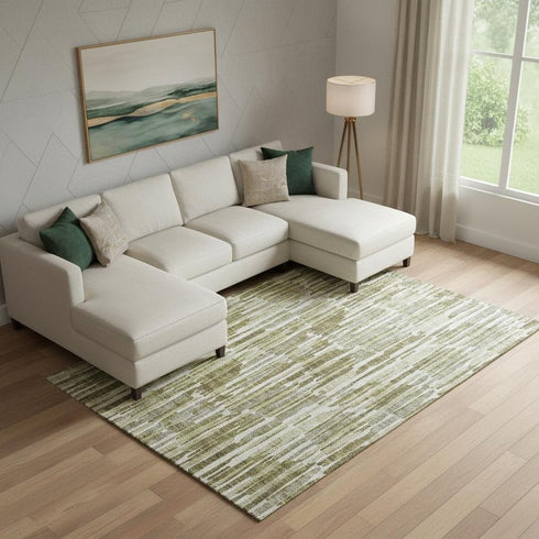 8' X 10' Olive Green Brown And Ivory Abstract Washable Area Rug With UV Protection
