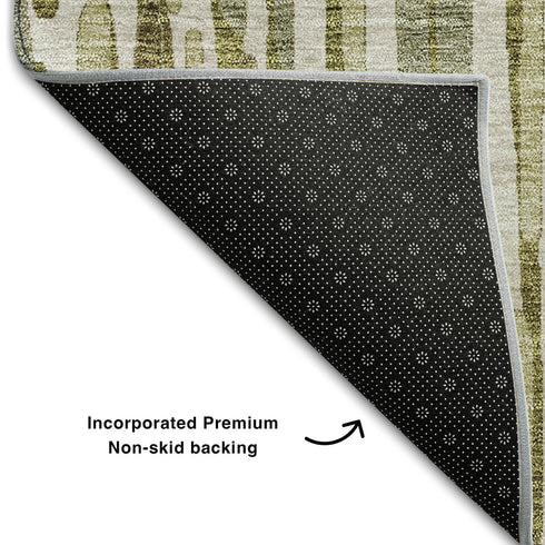 8' X 10' Olive Green Brown And Ivory Abstract Washable Area Rug With UV Protection