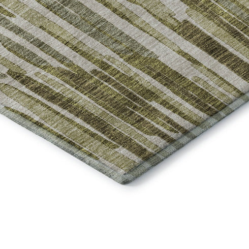 8' X 10' Olive Green Brown And Ivory Abstract Washable Area Rug With UV Protection