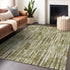 8' X 10' Olive Green Brown And Ivory Abstract Washable Area Rug With UV Protection