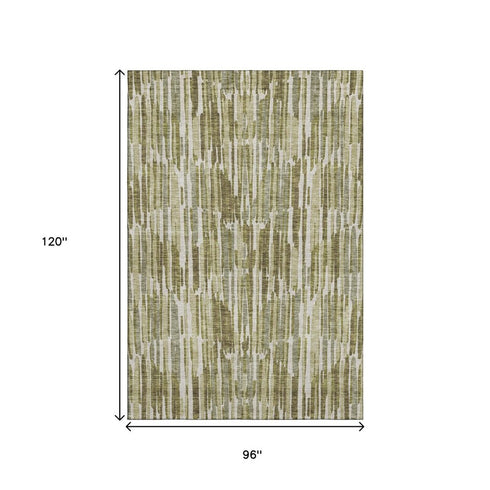 8' X 10' Olive Green Brown And Ivory Abstract Washable Area Rug With UV Protection