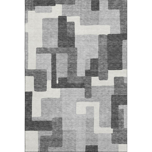 5' X 8' Gray Silver And Ivory Abstract Geometric Washable Area Rug With UV Protection